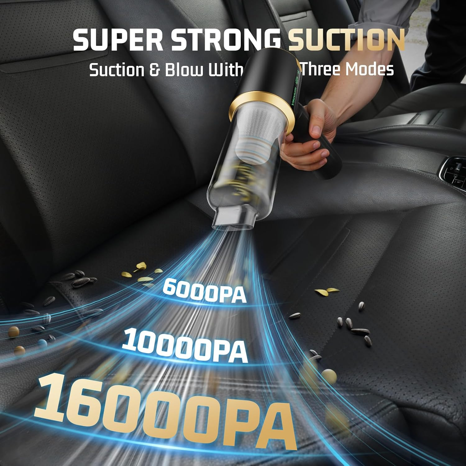 Car Handheld Vacuum Cordless 16000Pa - Ultra-Strong Suction Car Vacuum Cleaner with Brushless Motor & HEPA Filter, Lightweight Design for Drivers & Office