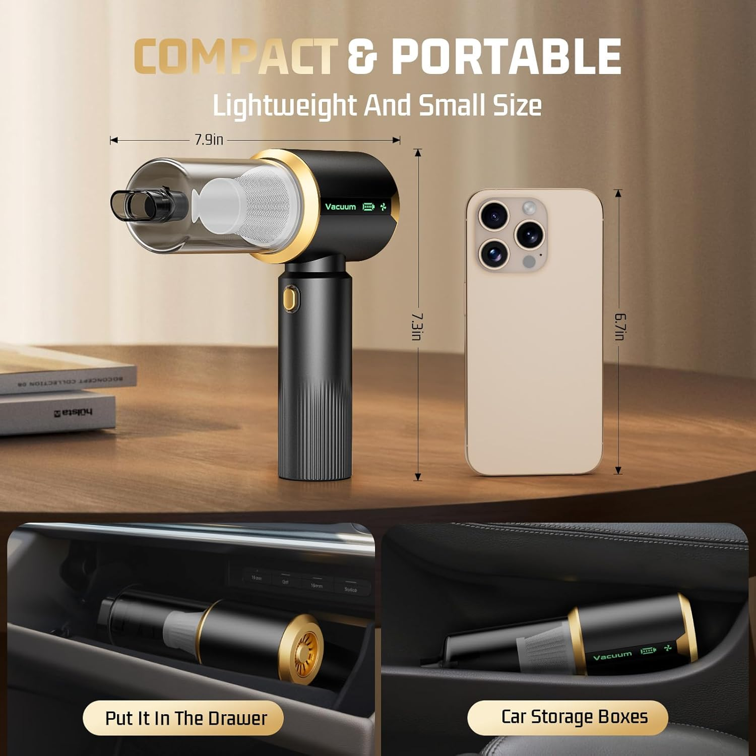 Car Handheld Vacuum Cordless 16000Pa - Ultra-Strong Suction Car Vacuum Cleaner with Brushless Motor & HEPA Filter, Lightweight Design for Drivers & Office