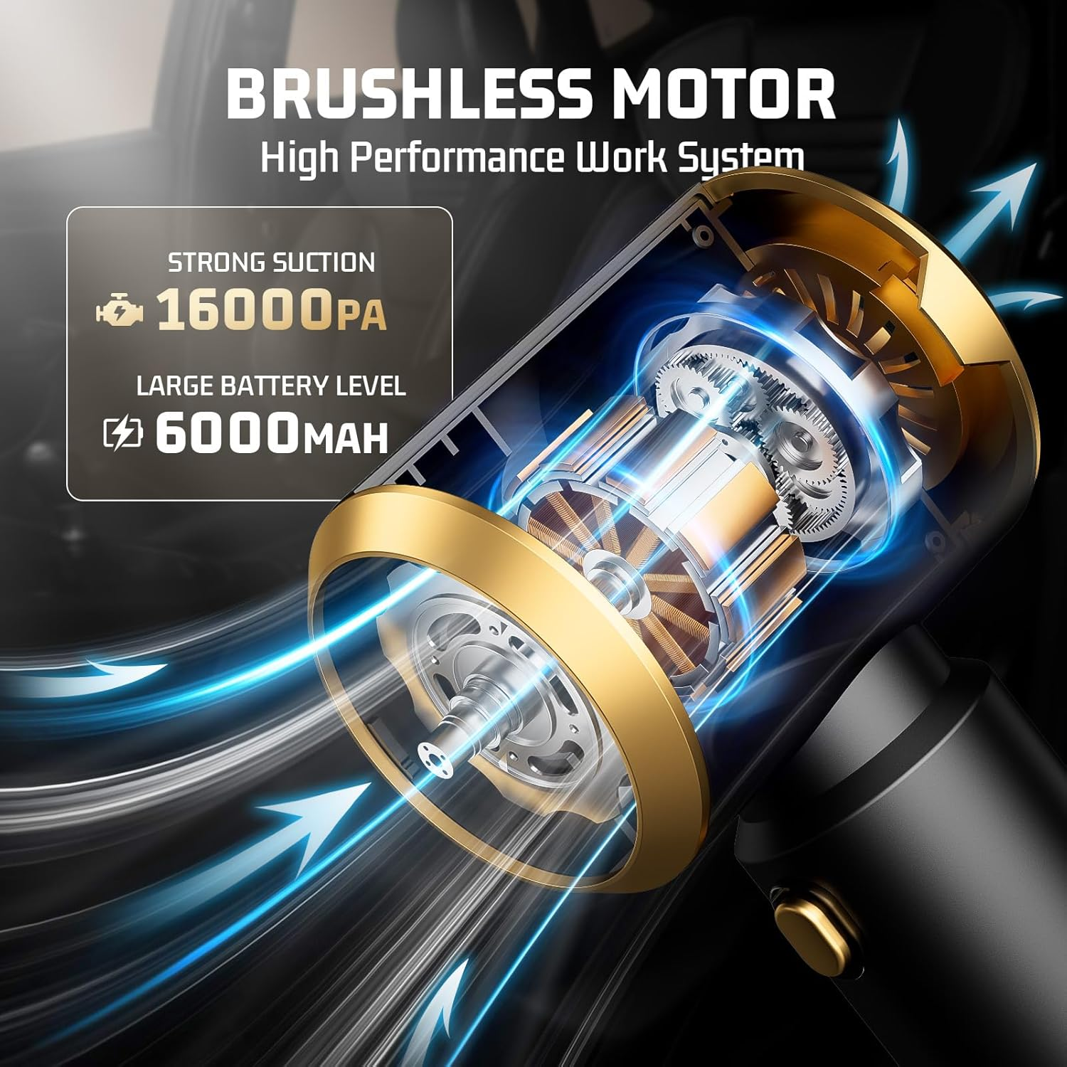 Car Handheld Vacuum Cordless 16000Pa - Ultra-Strong Suction Car Vacuum Cleaner with Brushless Motor & HEPA Filter, Lightweight Design for Drivers & Office