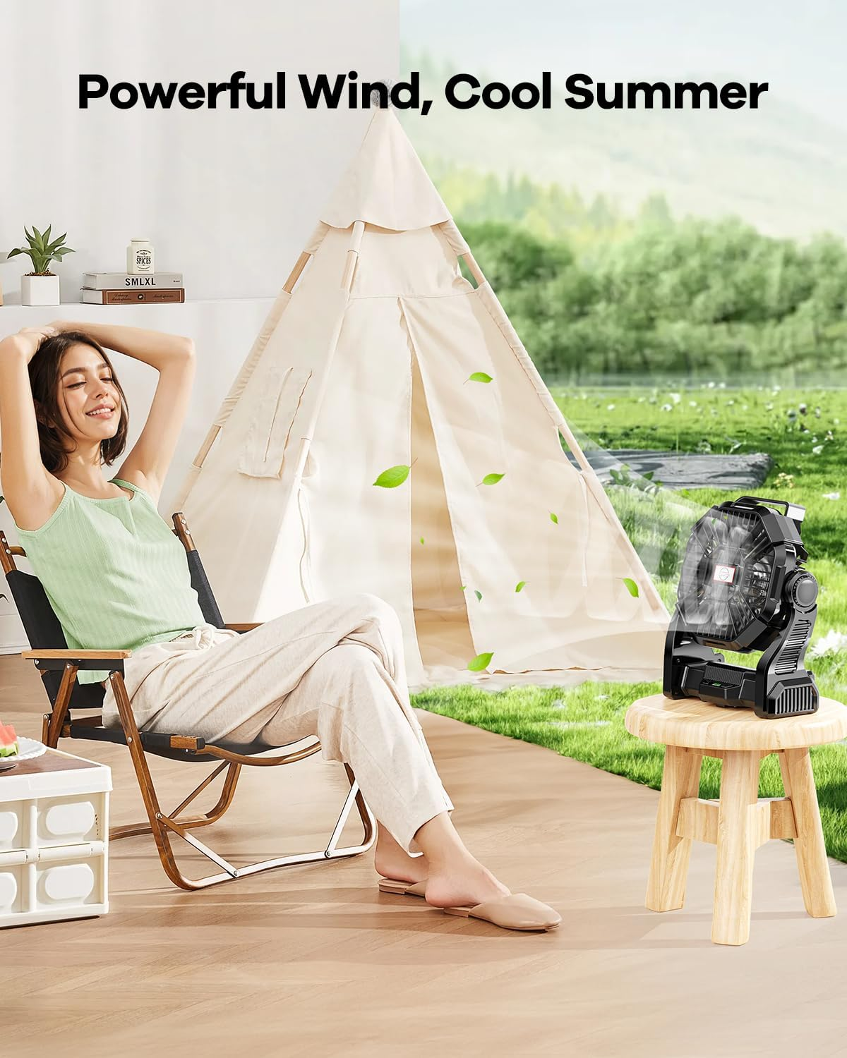 30000mAh Rechargeable Camping Fan with LED Lantern - Portable Battery Powered Outdoor Fan