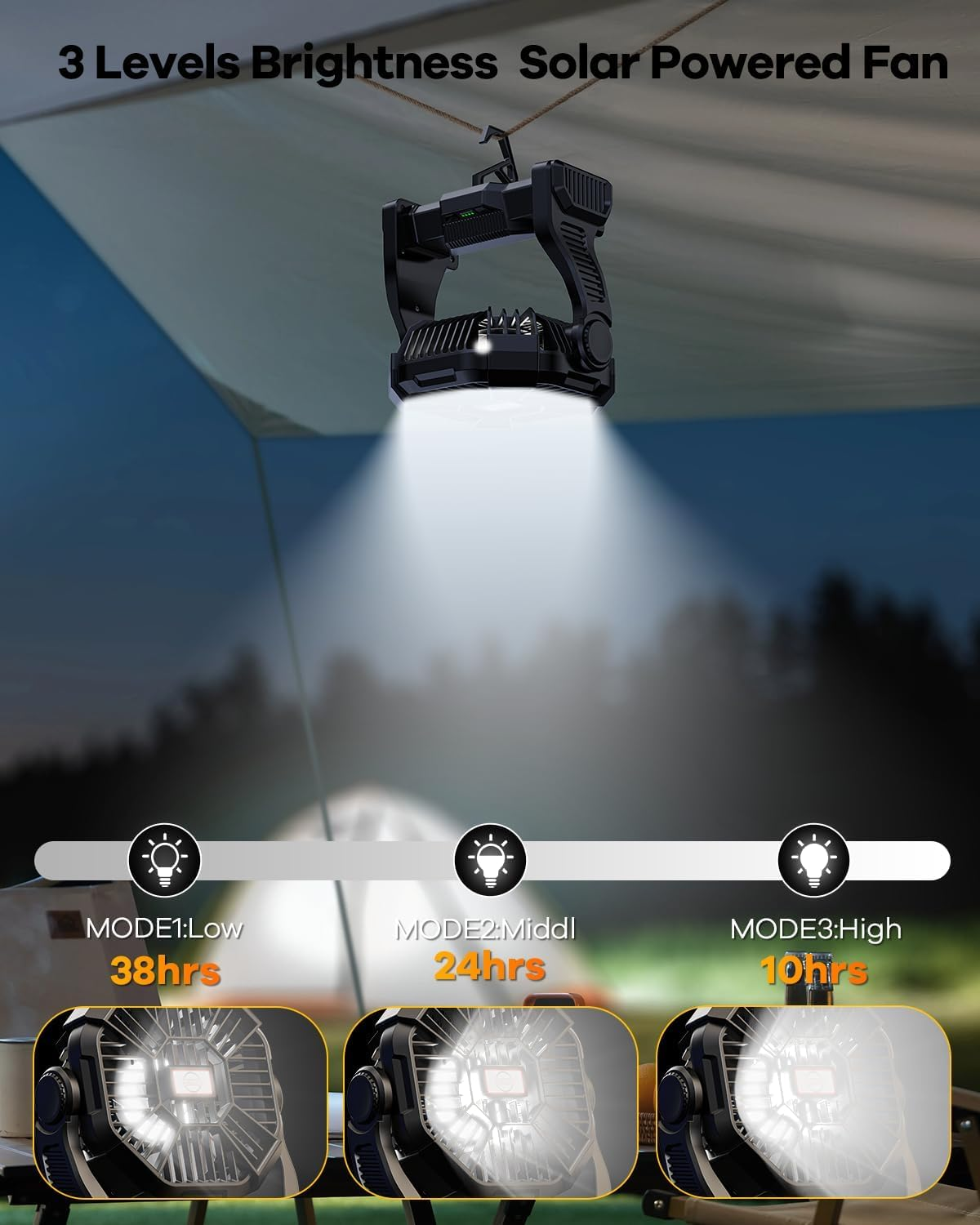 30000mAh Rechargeable Camping Fan with LED Lantern - Portable Battery Powered Outdoor Fan