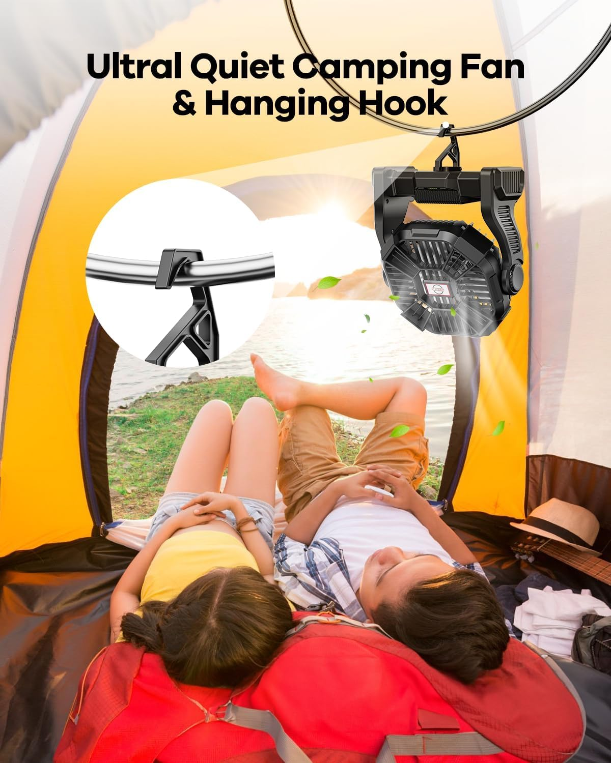 30000mAh Rechargeable Camping Fan with LED Lantern - Portable Battery Powered Outdoor Fan