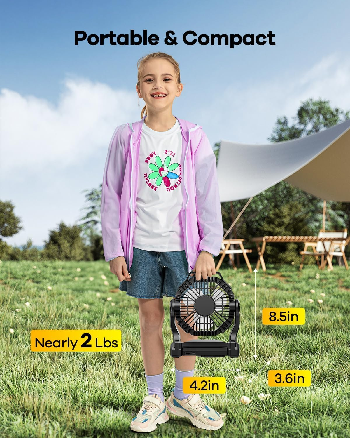 30000mAh Rechargeable Camping Fan with LED Lantern - Portable Battery Powered Outdoor Fan