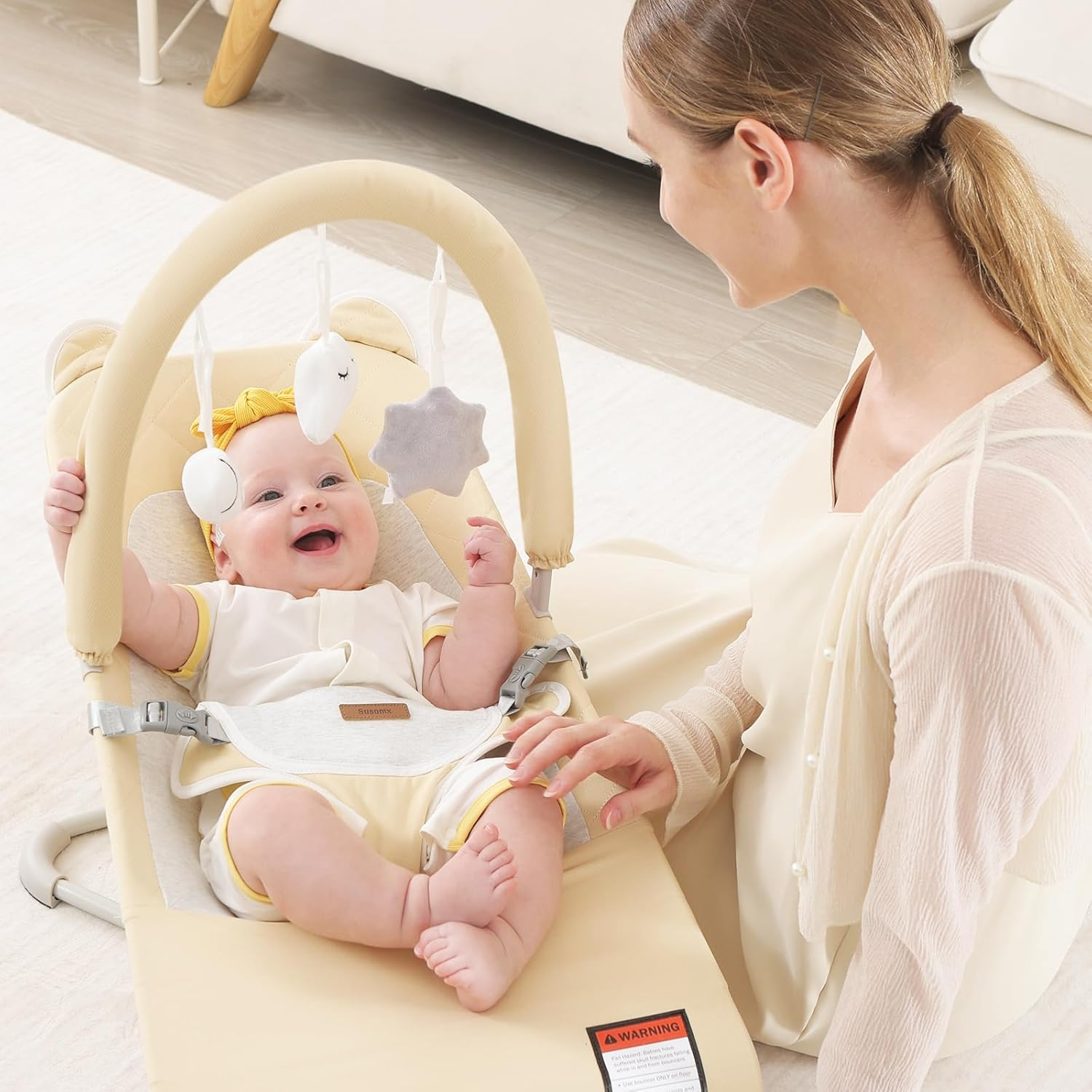 Baby Bouncer - Foldable Infant Bouncer Seat with 3 Adjustable Heights for 0-18 Months