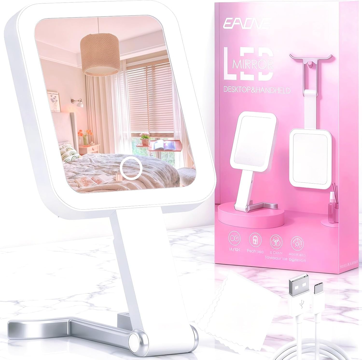 Travel Mirror with Lights - Magnifying Makeup Mirror 10X/1X Double Sided with 3 Color Lighting
