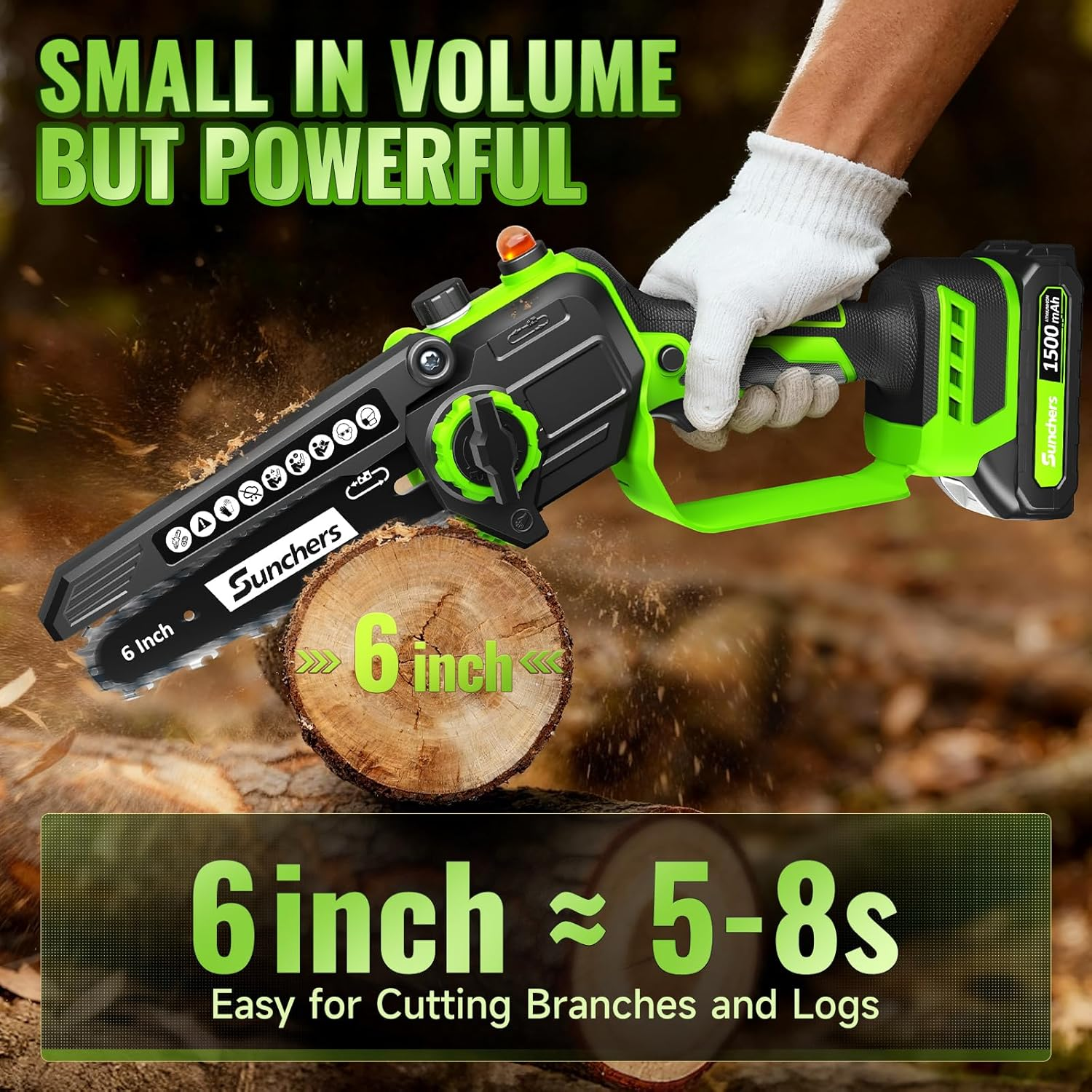 Mini Chainsaw Cordless - 6 Inch Electric Chainsaw with Auto Oiler & 2 Batteries