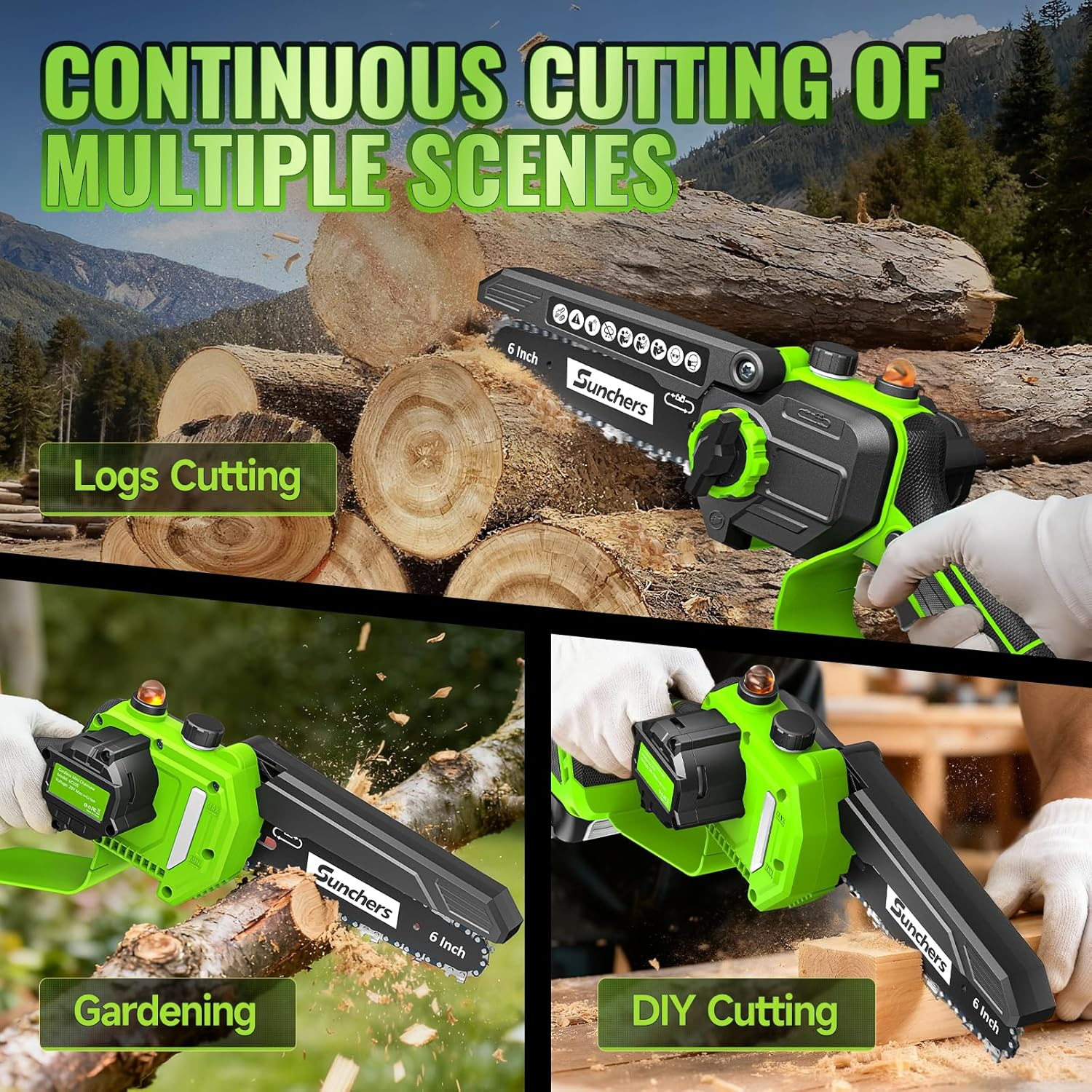 Mini Chainsaw Cordless - 6 Inch Electric Chainsaw with Auto Oiler & 2 Batteries