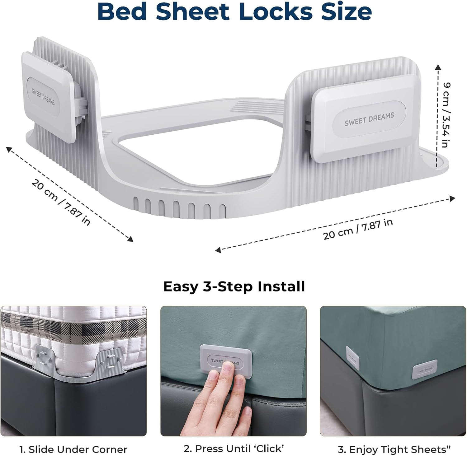 Bed Sheet Holders for Corners - Snap-Lock Sheet Locks Keep Fitted Sheets Firm & Tight (Set of 4)