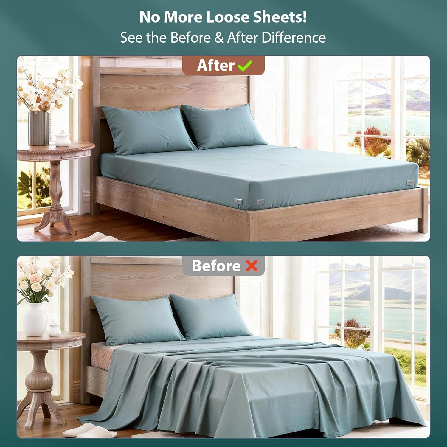 Bed Sheet Holders for Corners - Snap-Lock Sheet Locks Keep Fitted Sheets Firm & Tight (Set of 4)