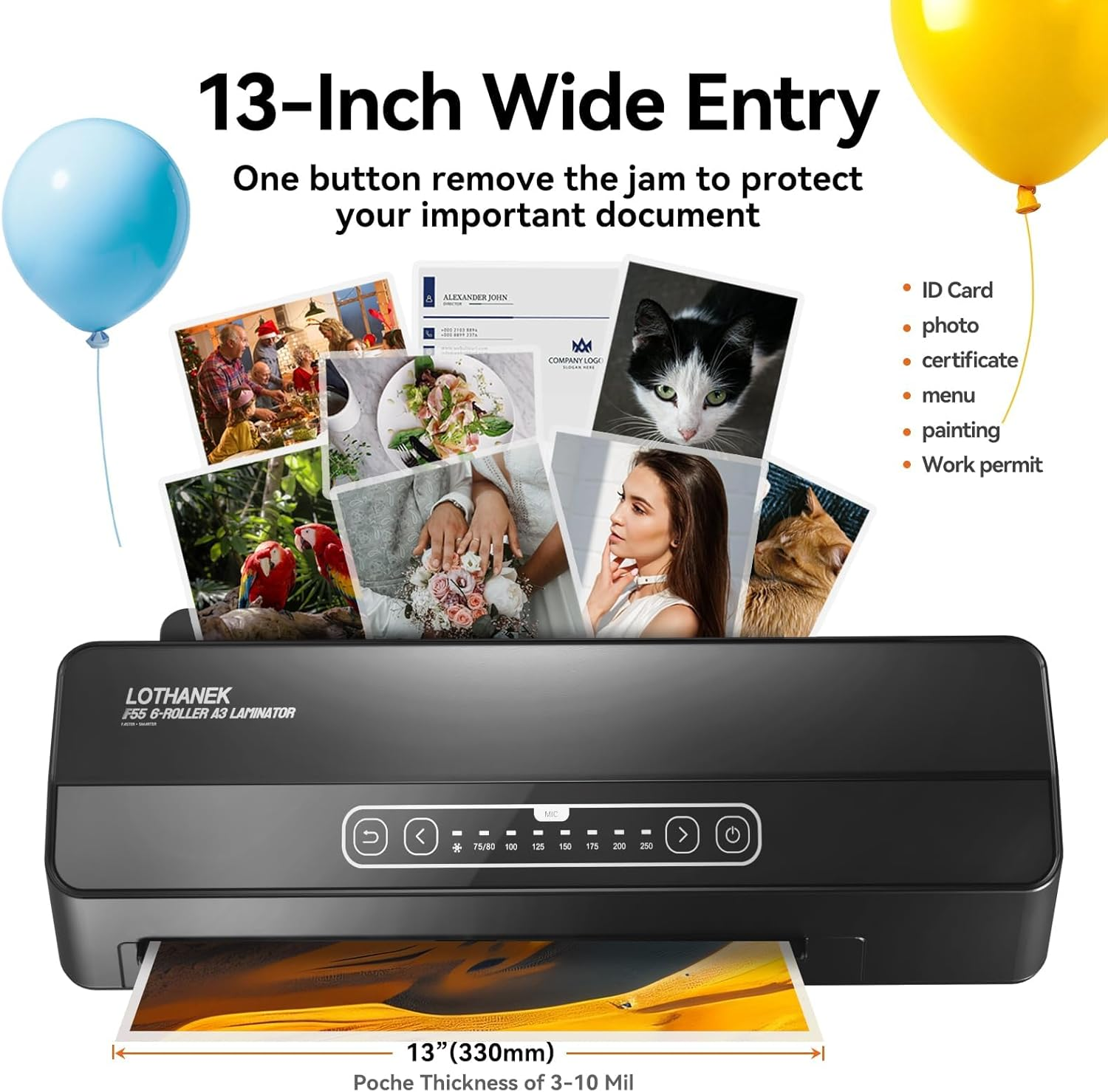 A3 Commercial Laminator Machine - 6-Roller 13 Inch Heavy Duty Thermal Laminator with Touch Screen