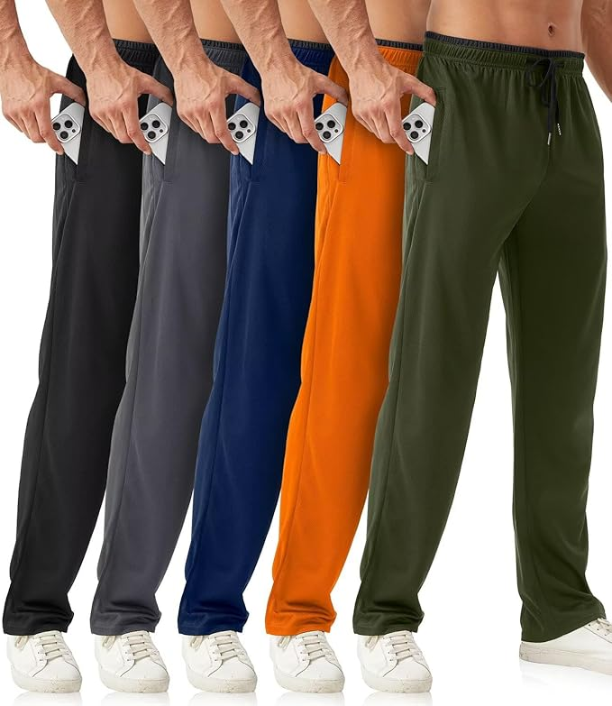 Men's Sweatpants with Zipper Pockets - Open Bottom Mesh Athletic Joggers for Workout & Running