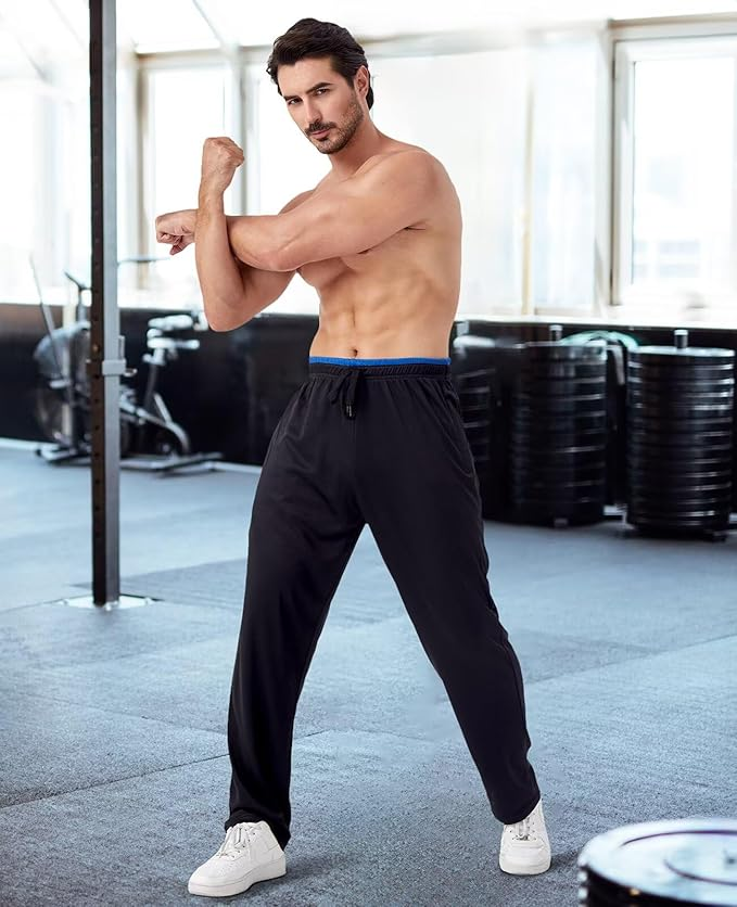 Men's Sweatpants with Zipper Pockets - Open Bottom Mesh Athletic Joggers for Workout & Running