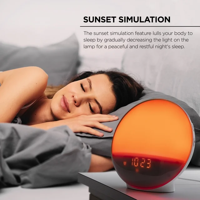 Sunrise Simulation Wake-Up Lamp and Clock - Natural Light Alarm Clock for Gentle Morning Wake Up and Better Sleep