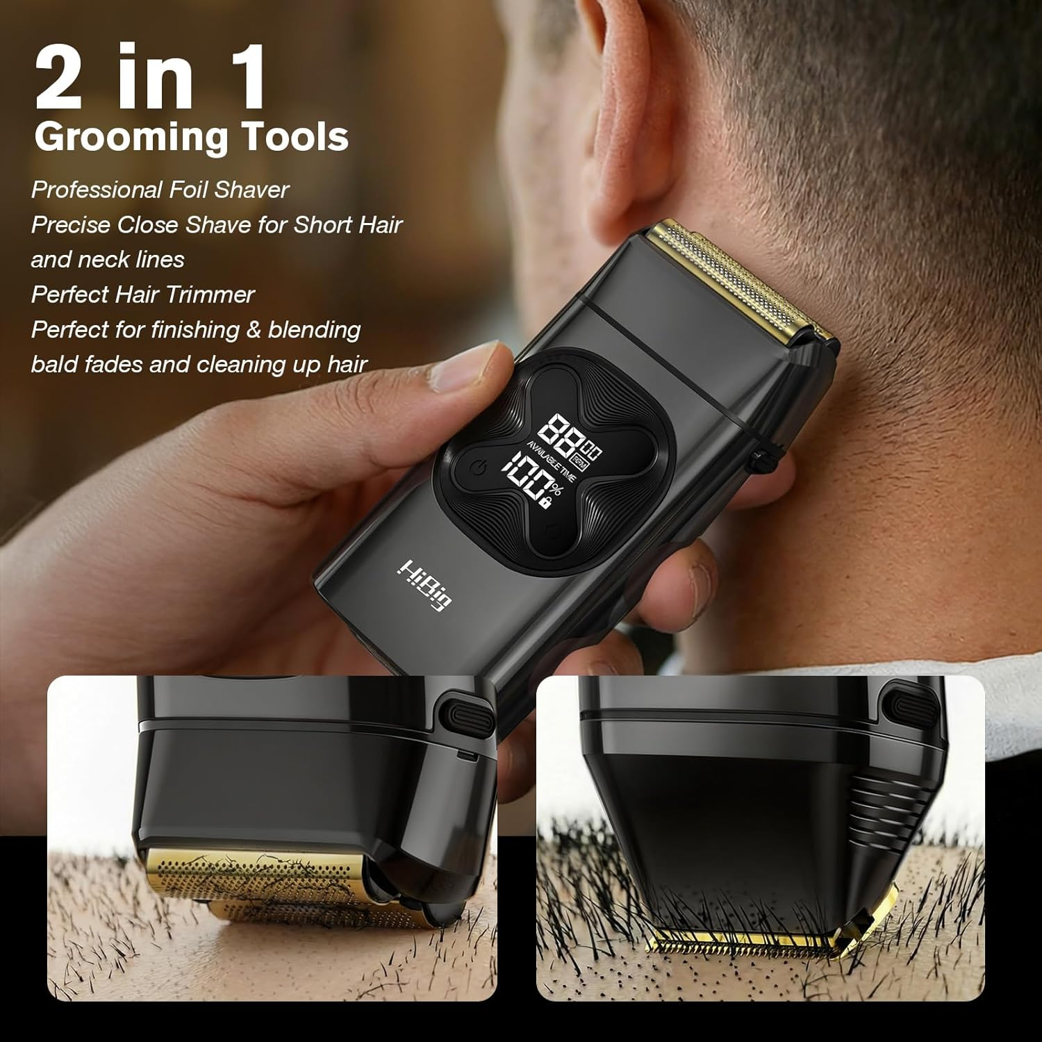 2-in-1 Double Foil Shaver Men LED Cordless Obsidian Black