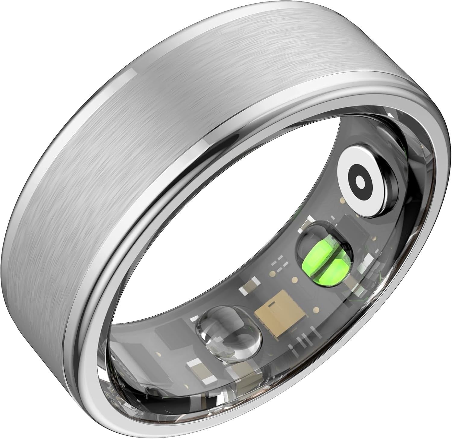 Exquisite Deal Shop bright silver smart ring, size 9, tracks fitness, sleep, and stress without subscription.