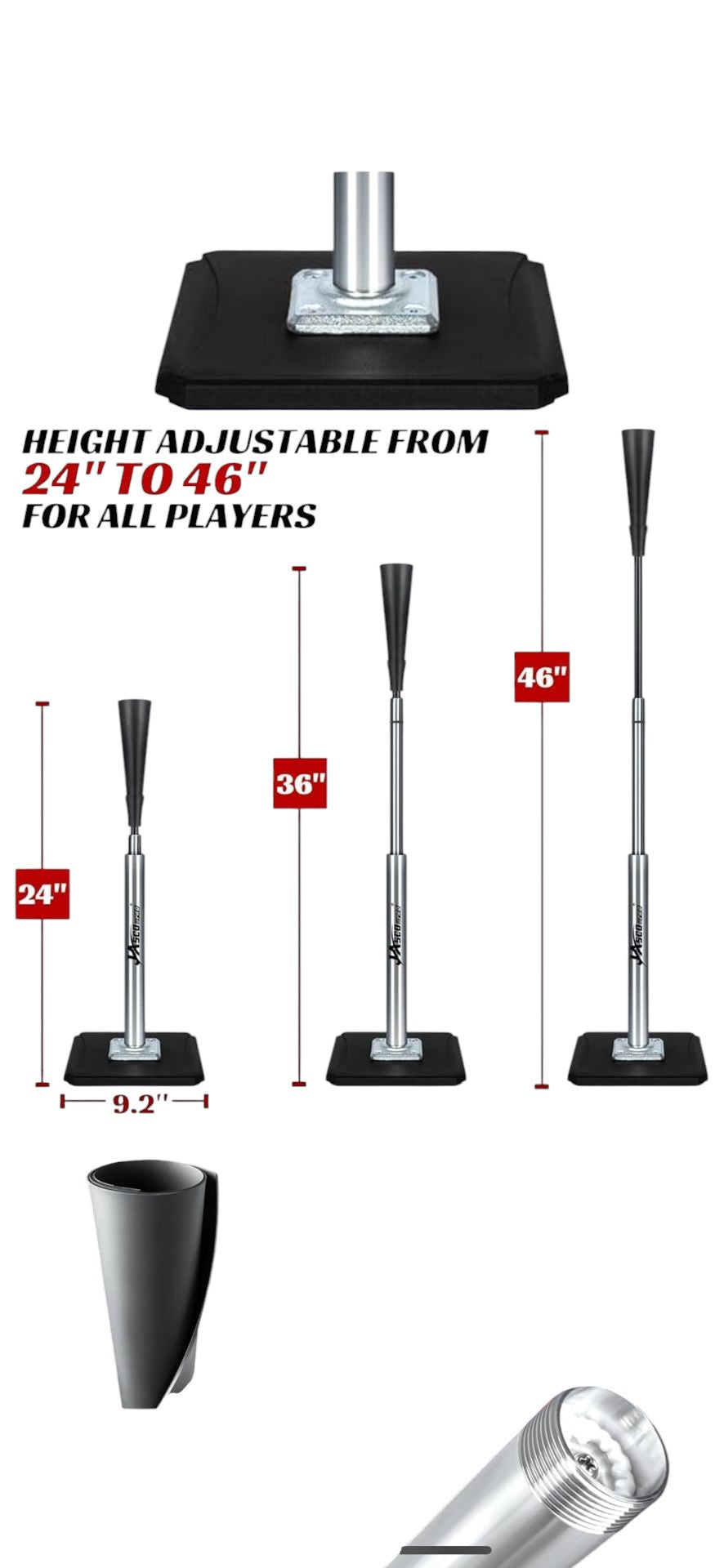 Portable Batting Tee Baseball Softball Height Adjustable