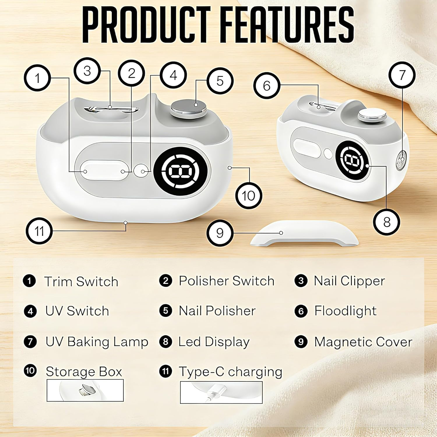 Electric Nail Clipper 4-in-1 Baby Adult LED Trimmer