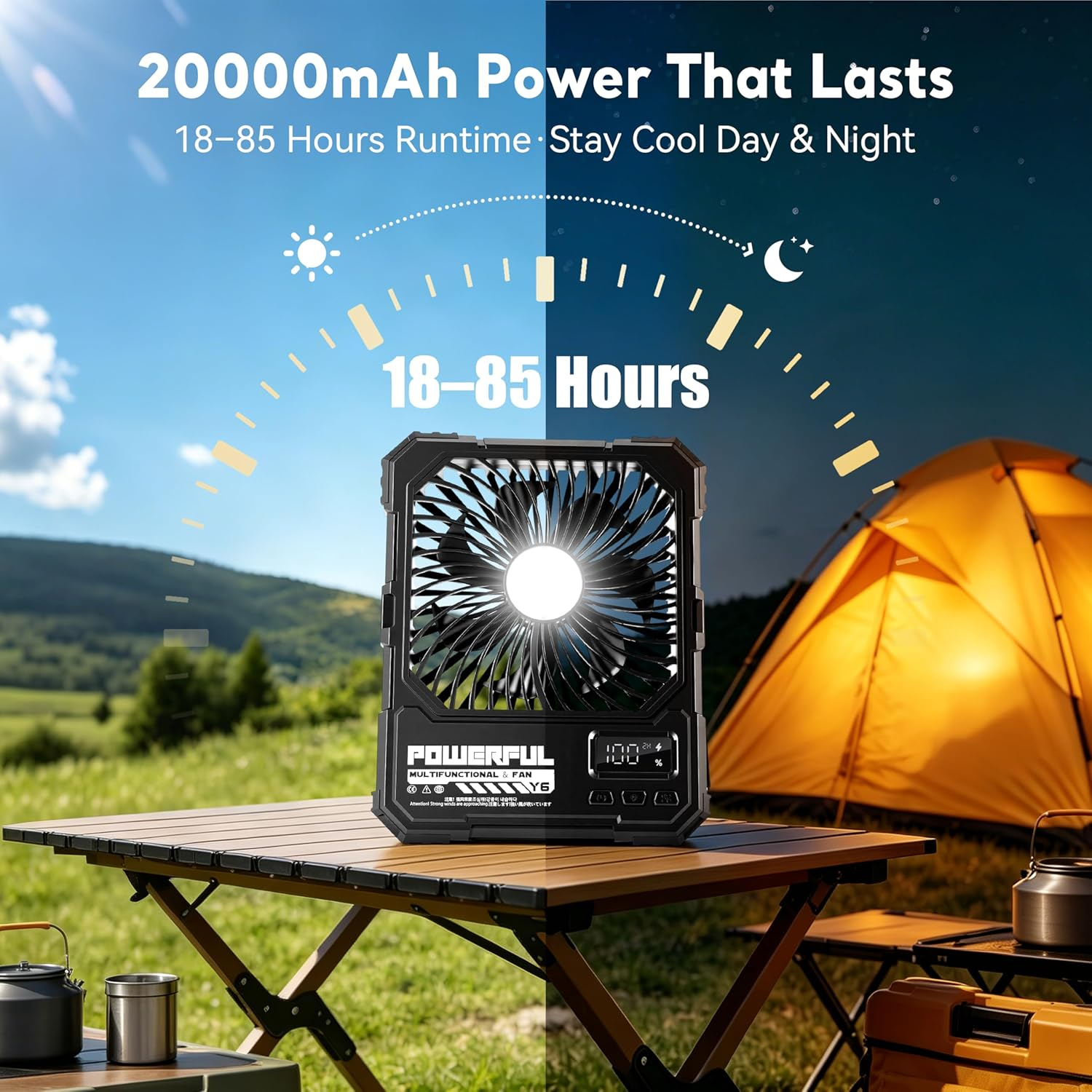 Portable Camping Fan 20000mAh Foldable LED Power Bank