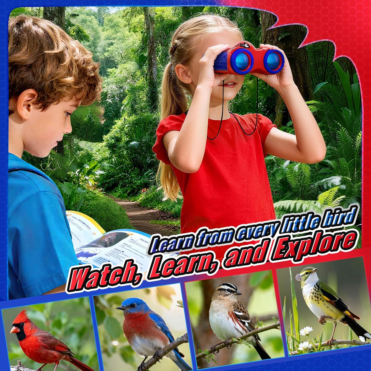 Kids Binoculars Bird Watching Compass Outdoor Toy Ages 3-12