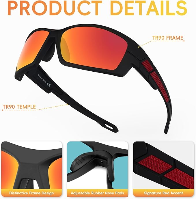 Polarized Sports Sunglasses Men TR90 UV Protection Wrap