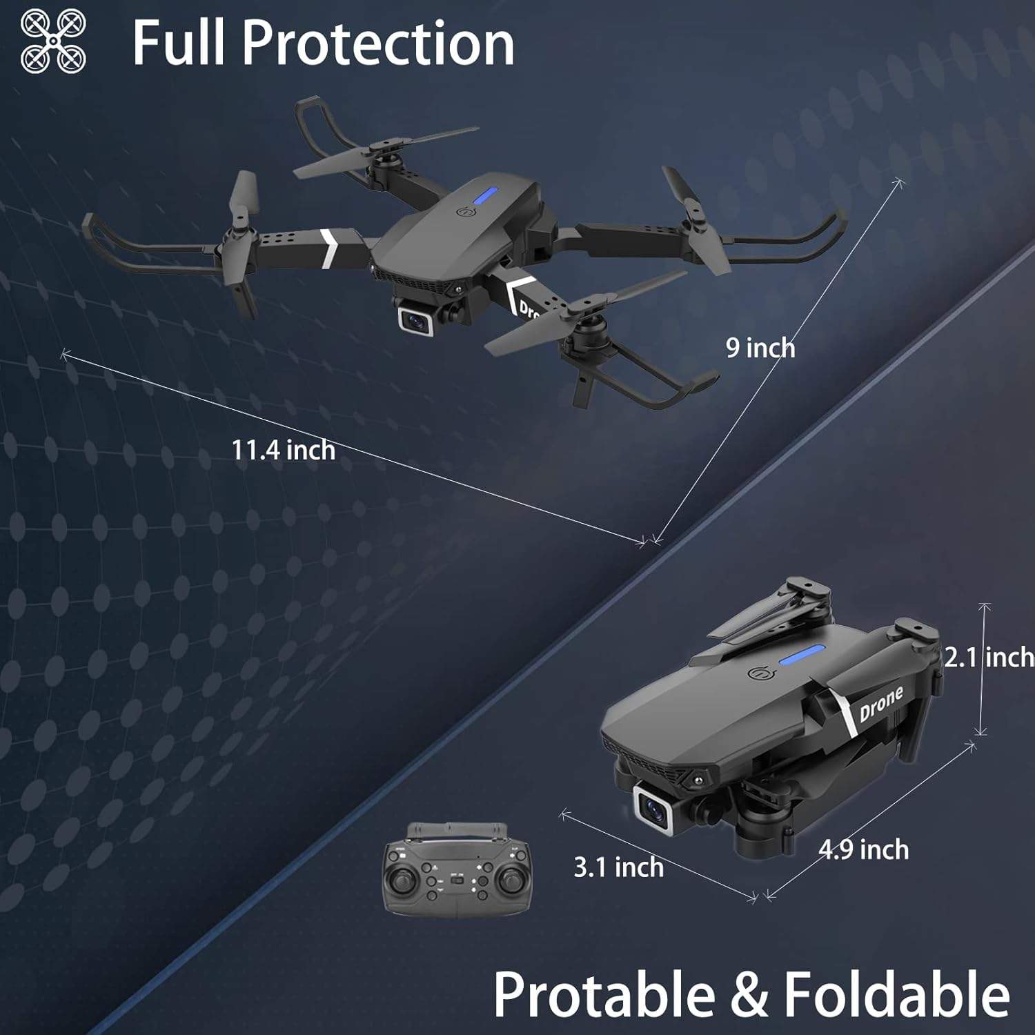 Drone 1080P Camera FPV Foldable 2 Batteries Carrying Case