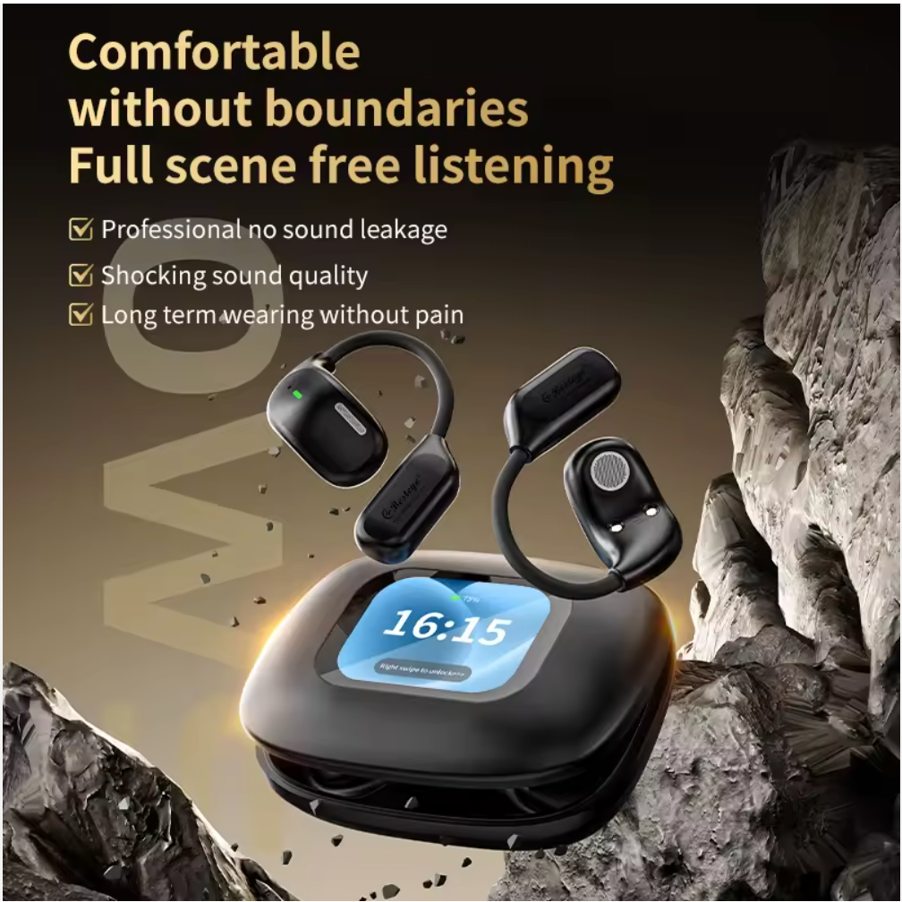 LX80 Full Touch Screen OWS Wireless Headphones - ANC/ENC Open Ear Earbuds with LED Display