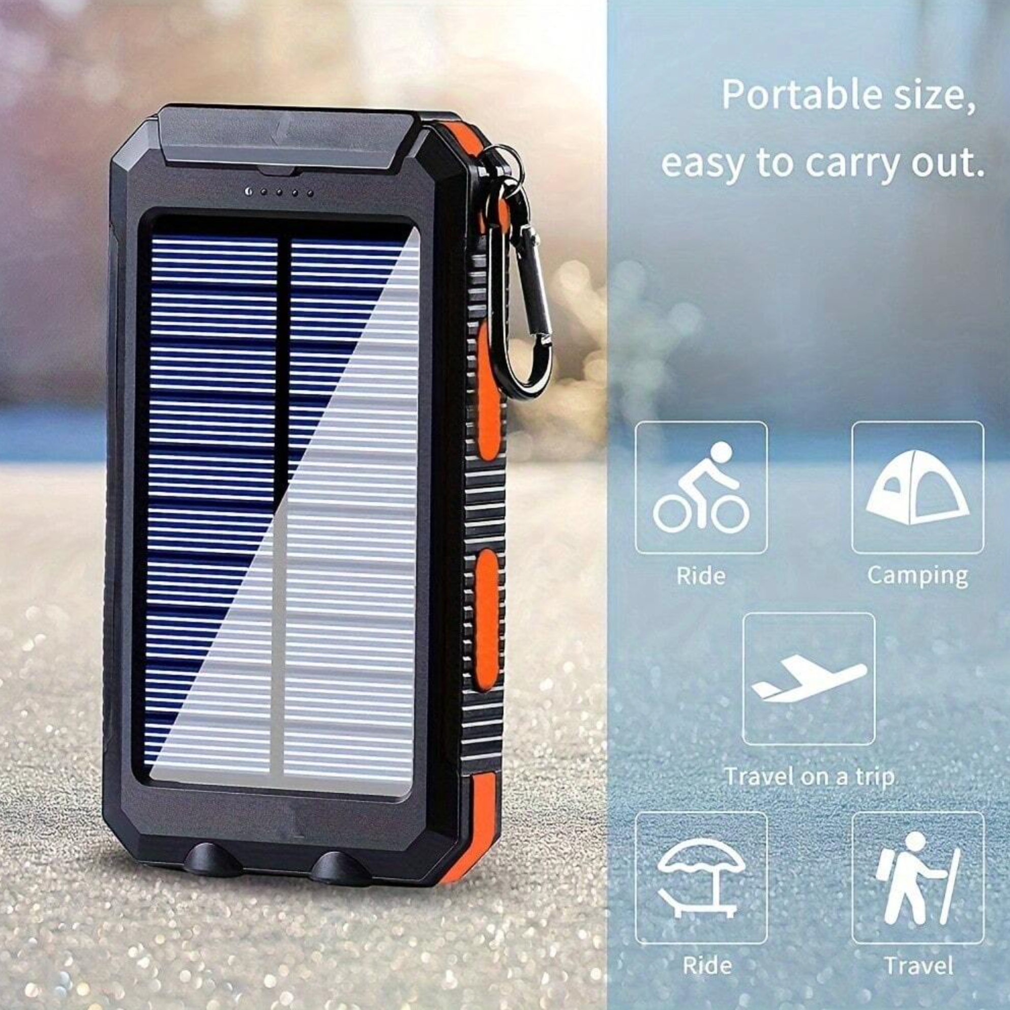 DXX 10000mAh Solar Power Bank - Waterproof Portable Charger with Qi Wireless & LED