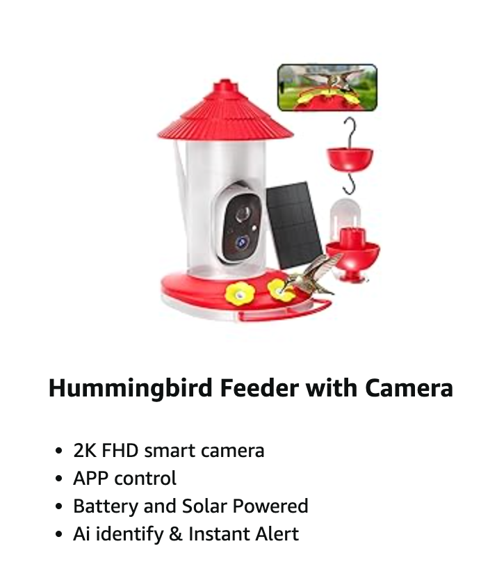 Hummingbird Feeder with Camera - Solar Powered 2K Smart Bird Feeder with AI Detection