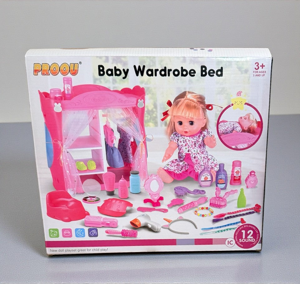 Baby Doll Playset with Wardrobe Bed & Hair Salon - 37-Piece Toy Set for Kids Ages 3-6
