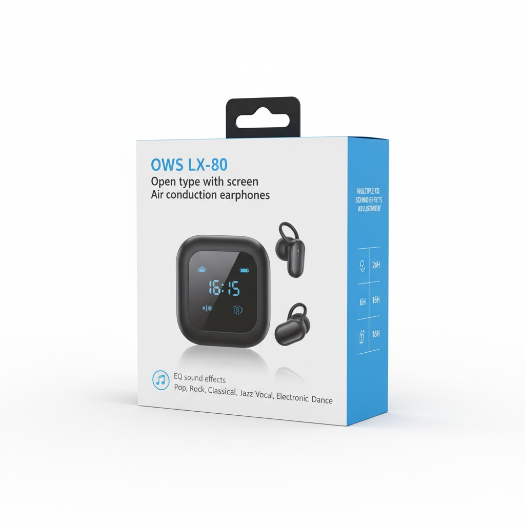 LX80 Full Touch Screen OWS Wireless Headphones - ANC/ENC Open Ear Earbuds with LED Display