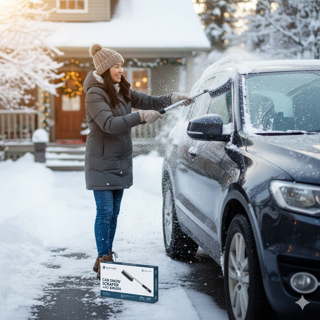 Car Snow Scraper and Brush - Heavy Duty Ice Remover for Windshield