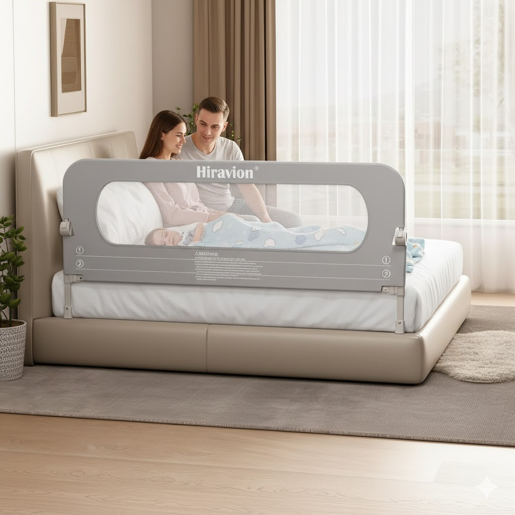 Foldable Bed Rail for Toddlers - 59" Safety Guard Rail in Light Gray