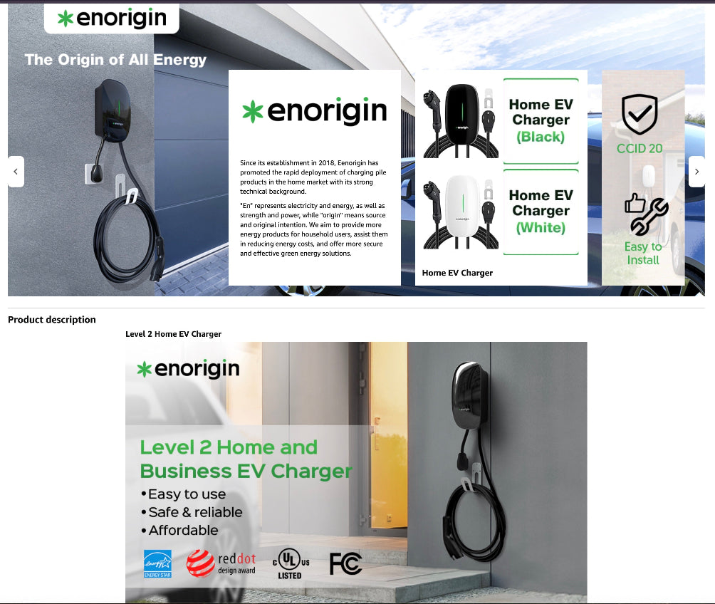 Enorigin Level 2 EV Charger delivers efficient 40 Amp, 240V charging to power your electric vehicle