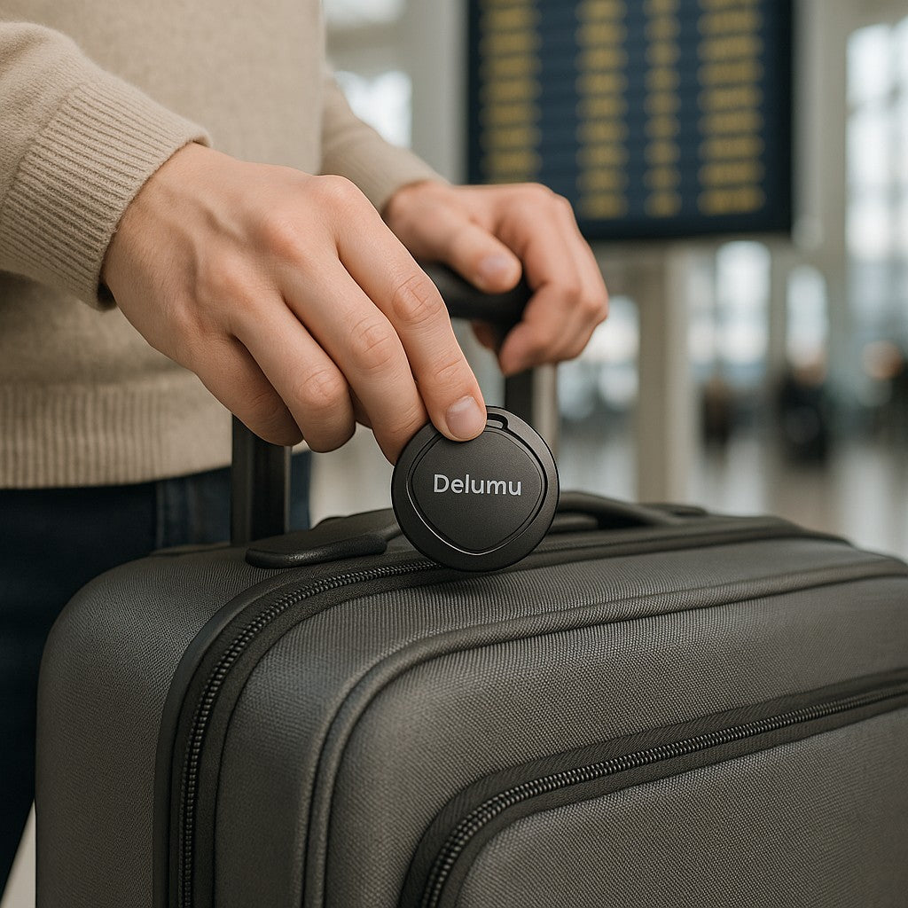 Delumu tracker in luggage at airport