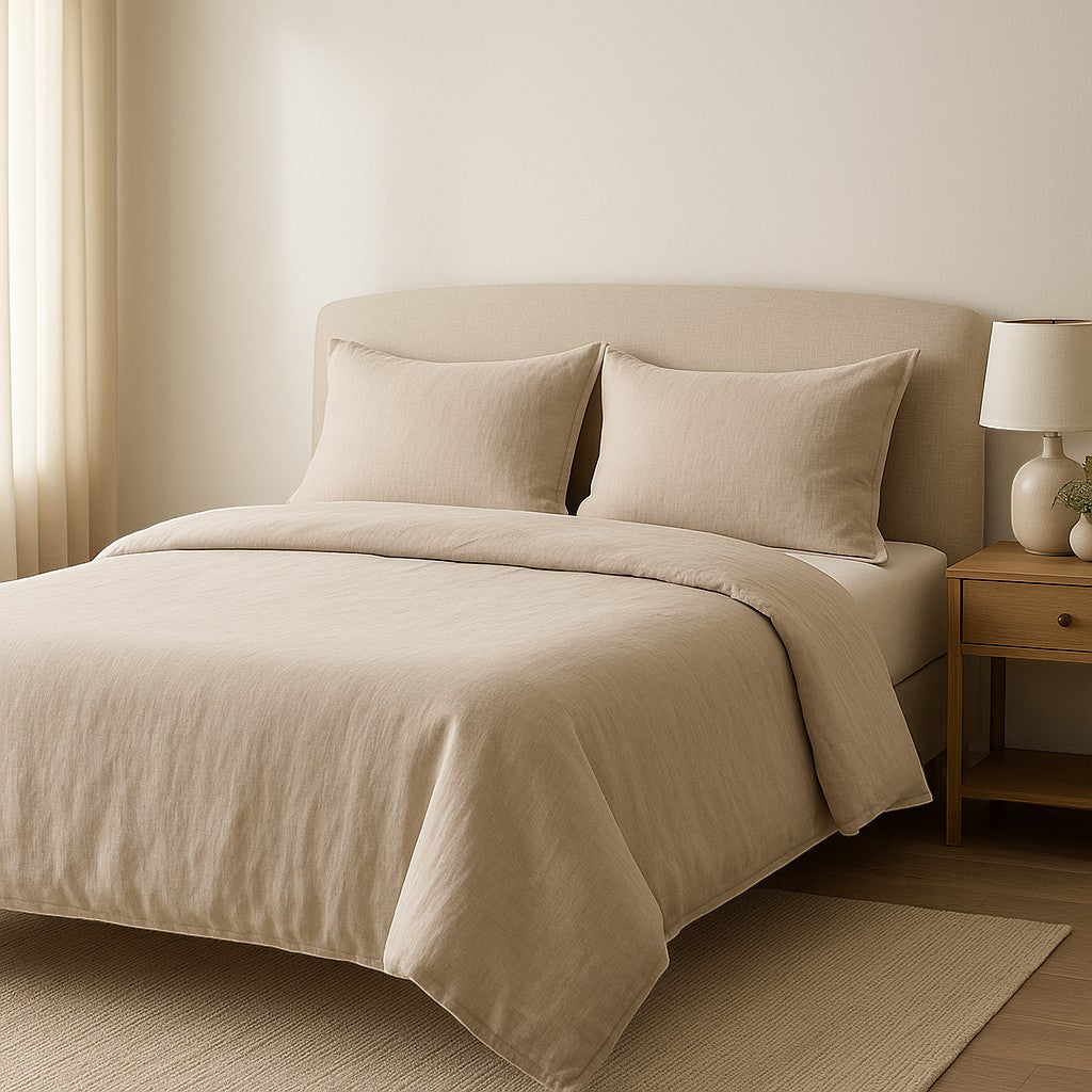 OUR JOY Linen Duvet Cover Set 3pc King Natural Soft Cool - lifestyle 1