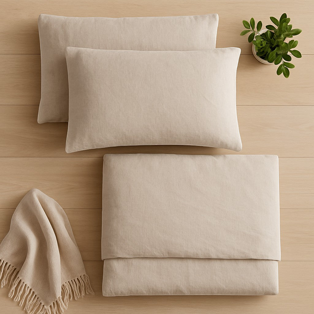OUR JOY Linen Duvet Cover Set 3pc King Natural Soft Cool - lifestyle 4