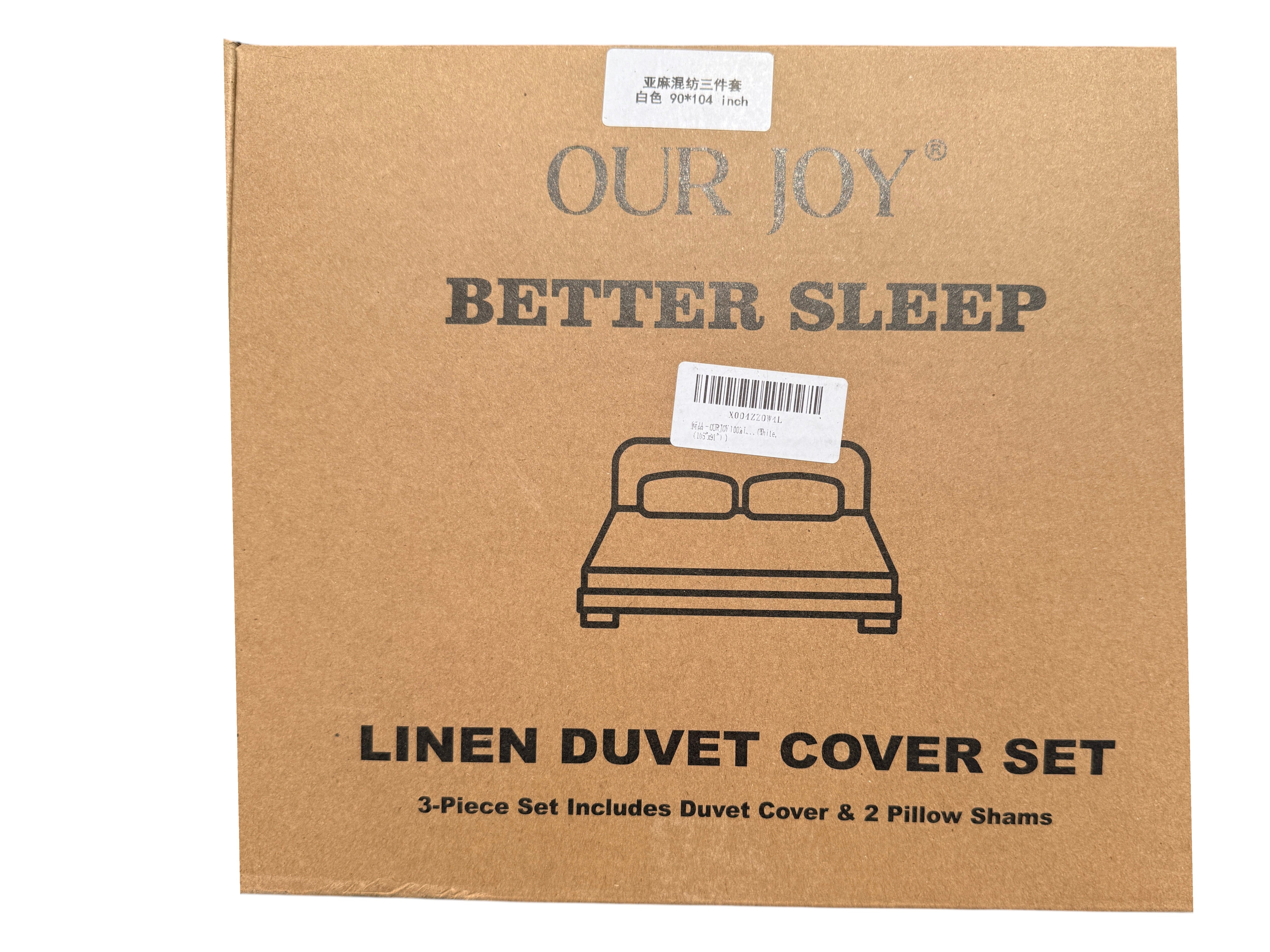 OUR JOY Linen Duvet Cover Set 3pc King Natural Soft Cool - package front (truth)