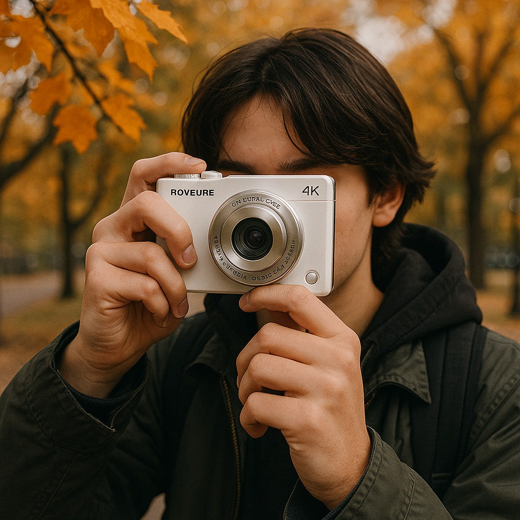Roveure 4K Digital Camera 2.7K 50MP 16X Zoom Student White - lifestyle 3