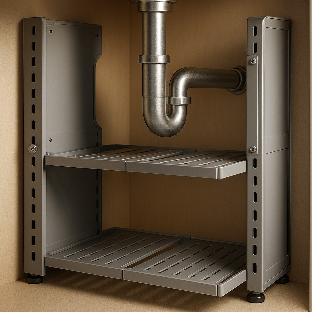 Under Sink Organizer 2-Tier Laundry & Pantry Shelf White - lifestyle 3
