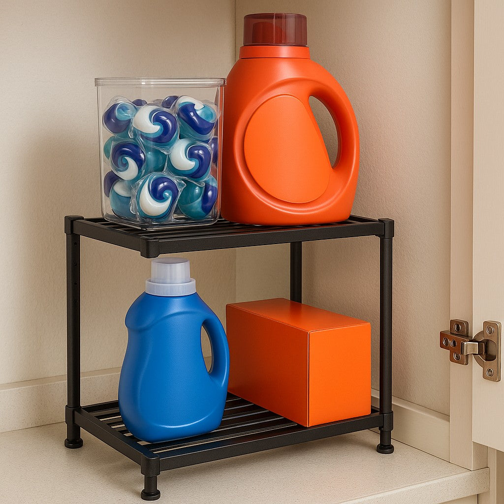 Under Sink Organizer 2-Tier Laundry & Pantry Shelf White - lifestyle 4