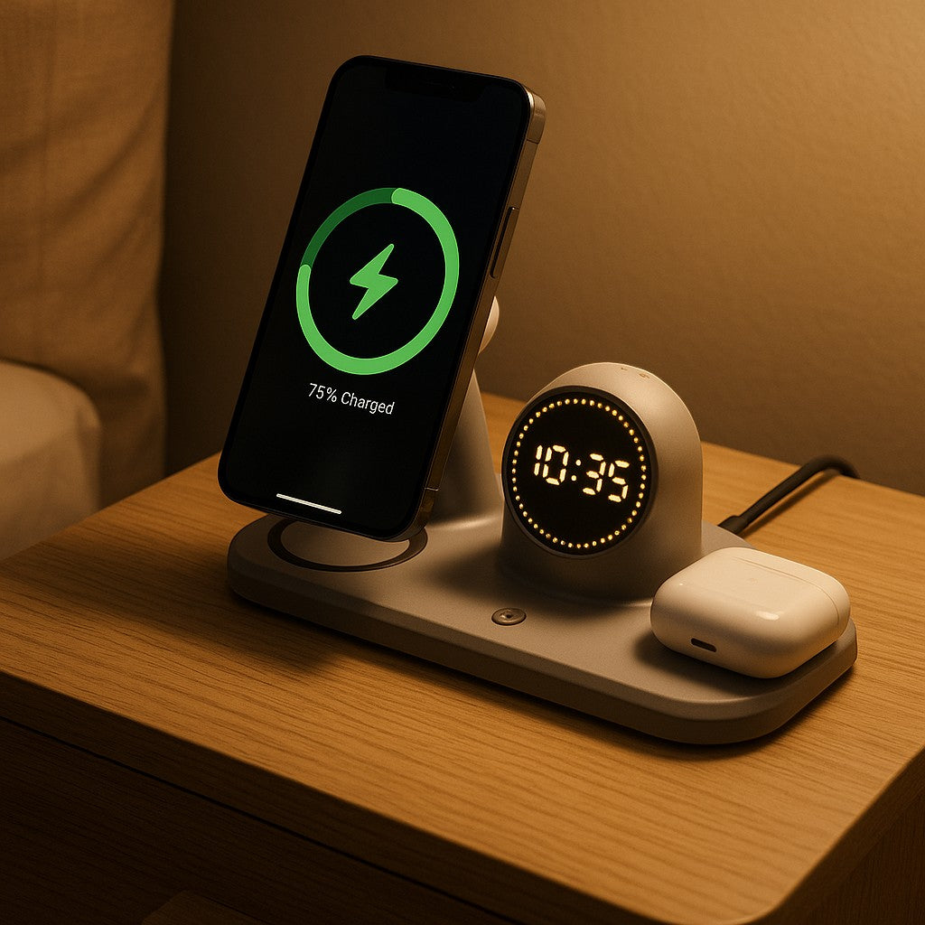 6-in-1 Multifunctional Wireless Charger 15W LED Clock - lifestyle 1