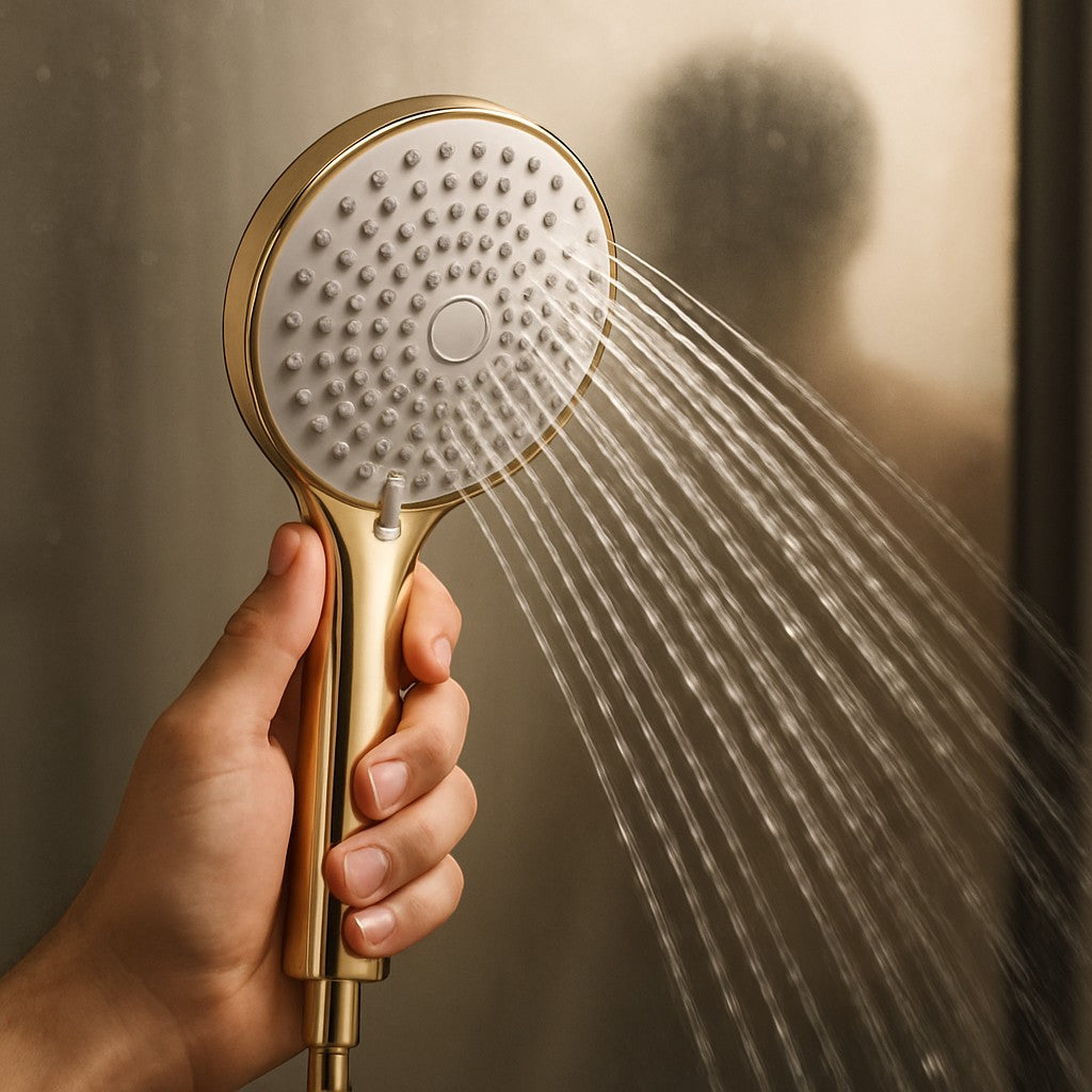 Gold & White Round High-Pressure Handheld Shower Head - lifestyle 3