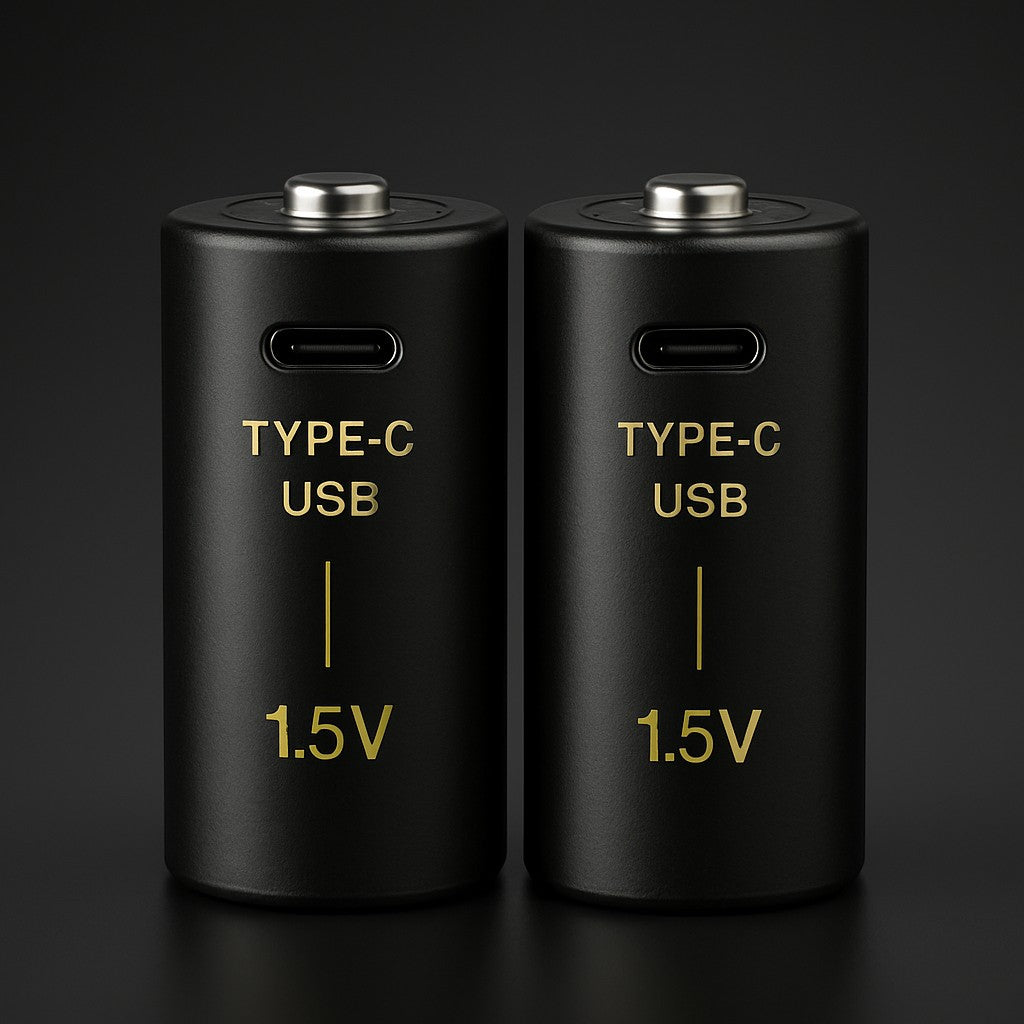USB-C Rechargeable D Batteries 1.5V 2-Pack Type-C Charging