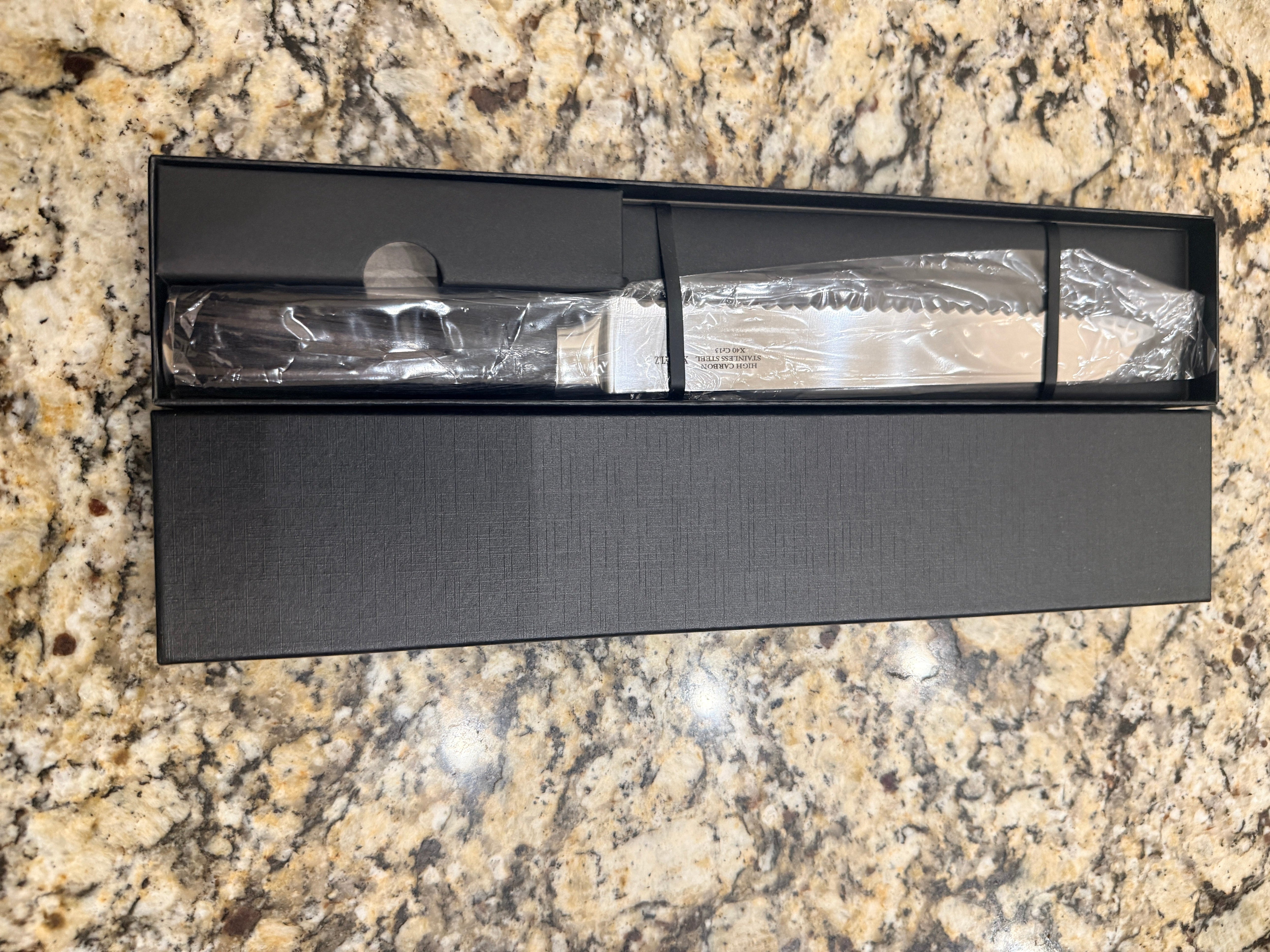 Serrated Bread Knife Stainless Steel Black Gift Box