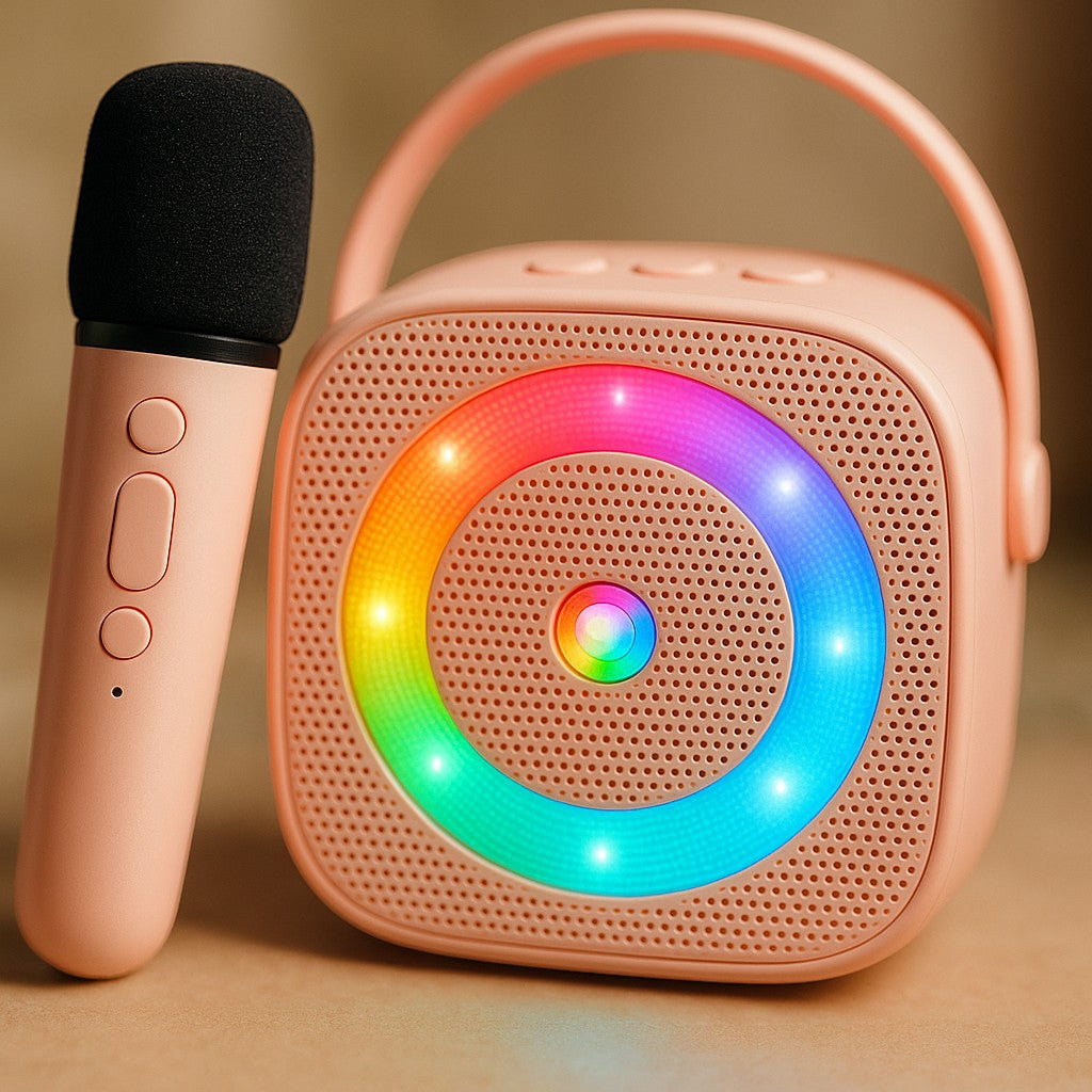 Mini Karaoke Machine Pink Bluetooth 2 Wireless Mics