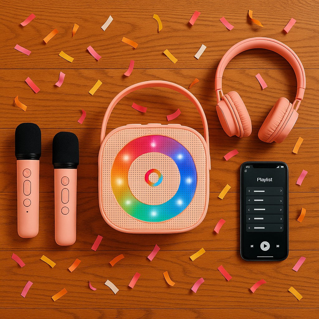 Mini Karaoke Machine Pink Bluetooth 2 Wireless Mics