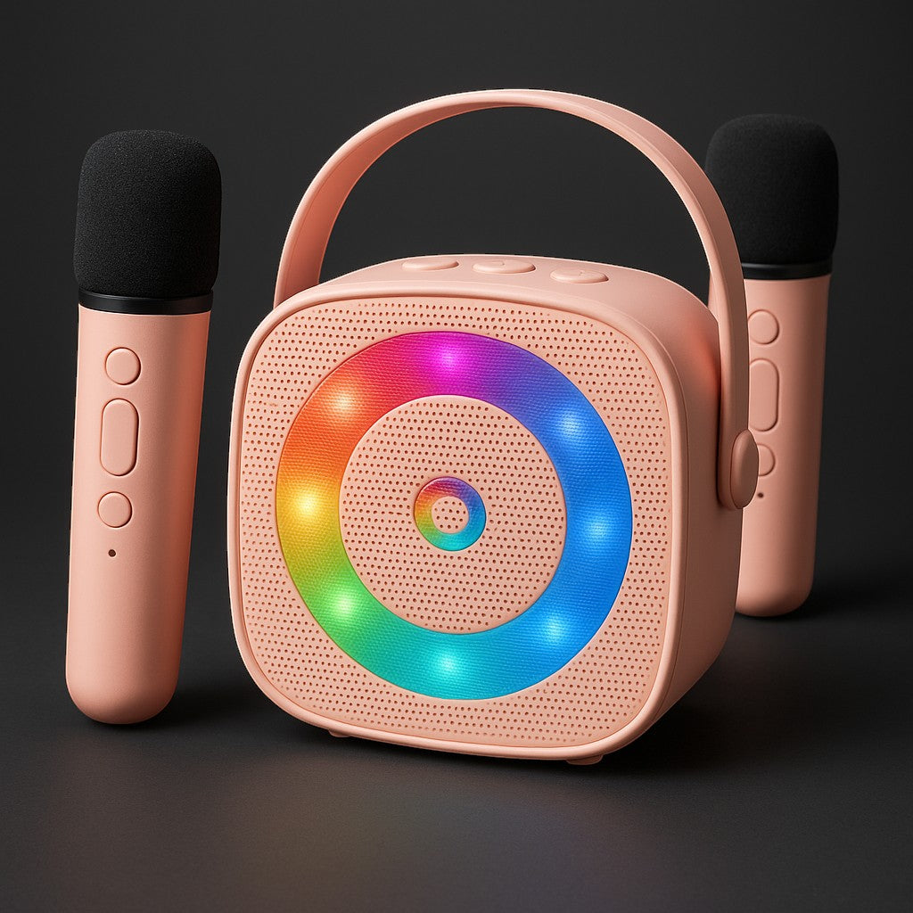 Mini Karaoke Machine Pink Bluetooth 2 Wireless Mics
