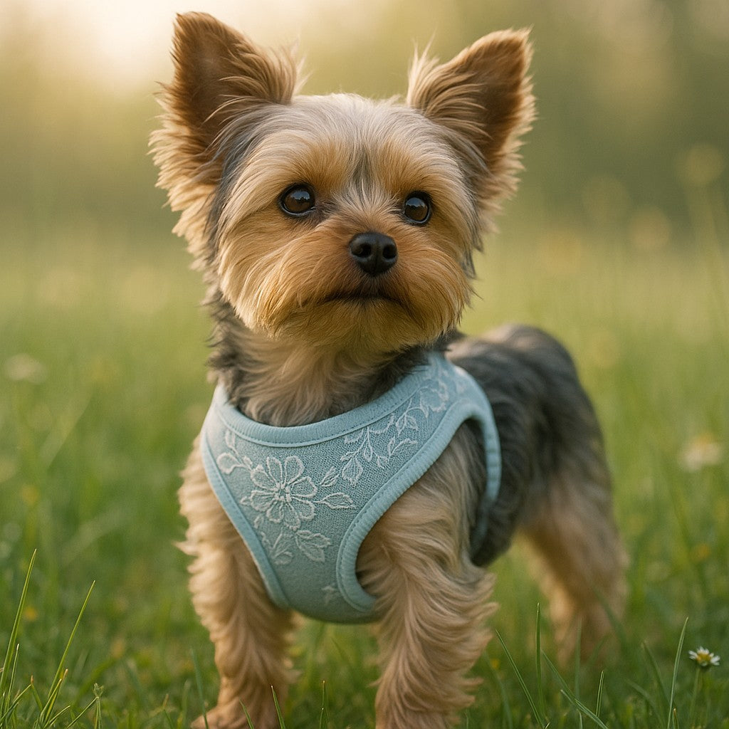 BobsnTails Light-Blue Floral Harness - lifestyle 1