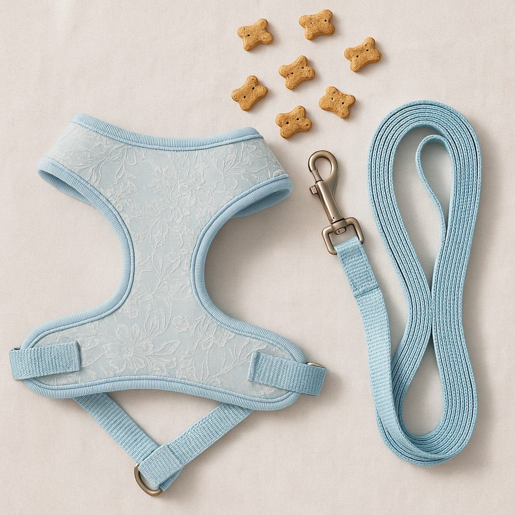 BobsnTails Light-Blue Floral Harness - lifestyle 4