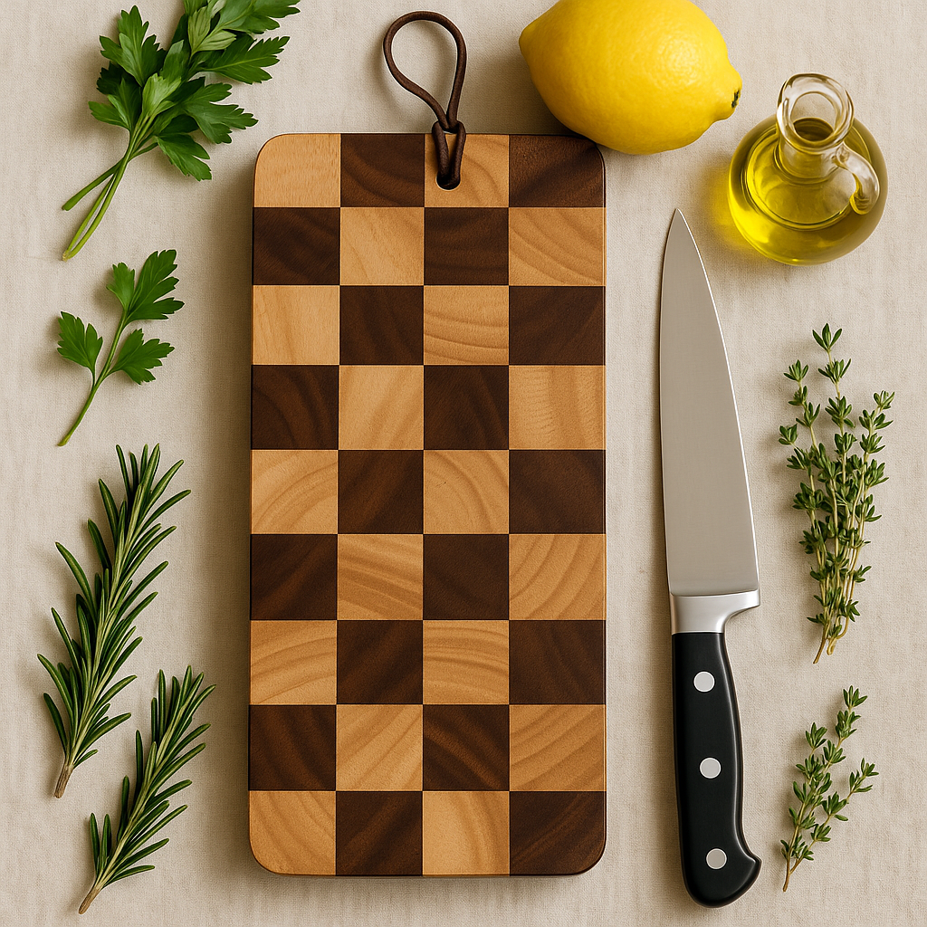 HOTOWN Wood Cutting Board Checkered Acacia Serving